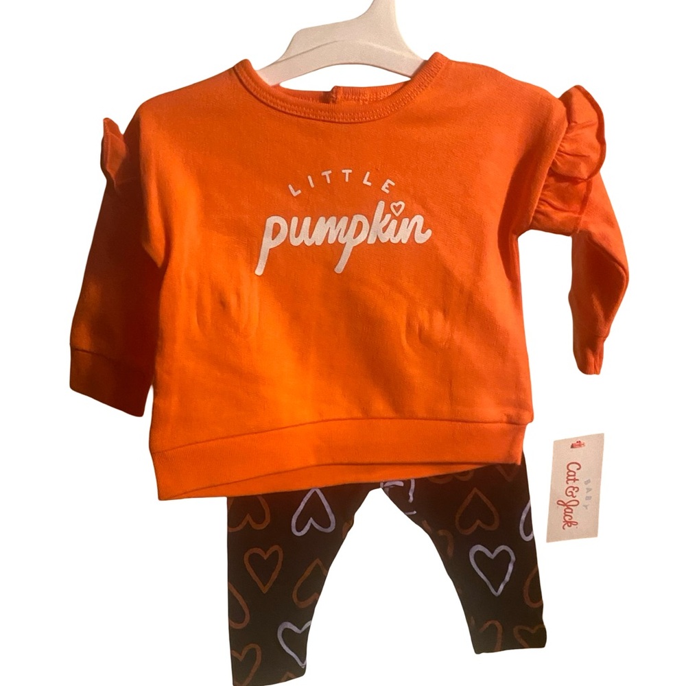 Cat & Jack Orange Pumpkin Top and Heart Leggings Set